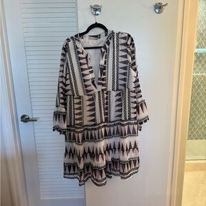 Chic Geometric Pattern Mini Dress - Black, Pink and White